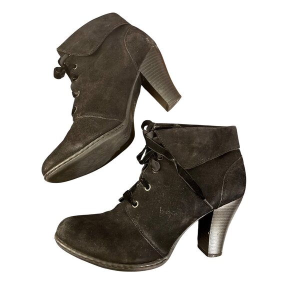 Black Lace-Up Heeled Ankle Suede Boots By B.O.C. Womens Size 8 - Picture 3 of 15